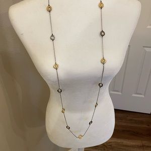 Long Brighton Silver station necklace pearl/two toned metal